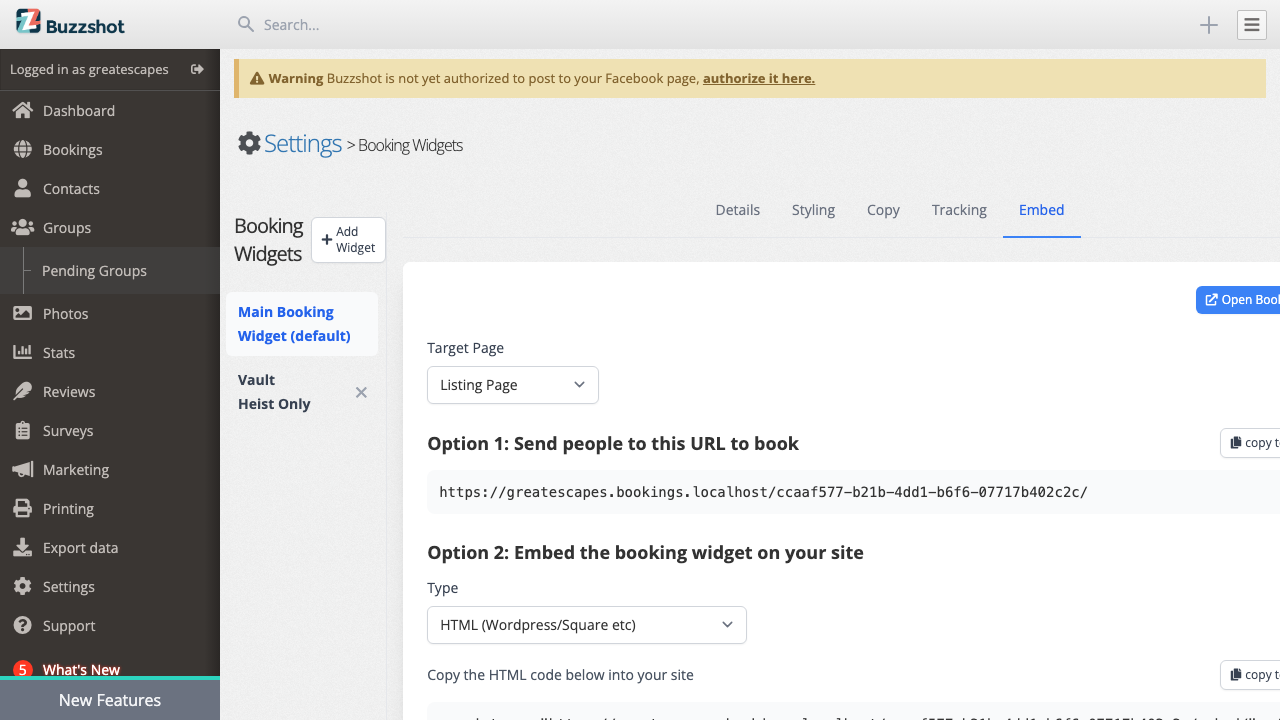 The HTML embed code on the Embed tab